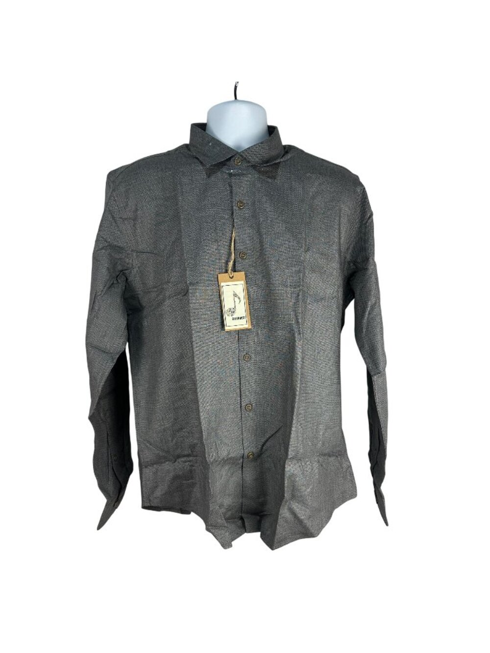 Stitch Note Mens Grey Long Sleeve Shirt L Classic Collar 100% Egyptian Cotton